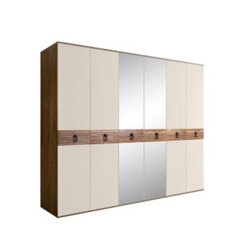 Шкаф 6-ти дв. с зеркалами Bogemia Woodline Wood Fa (Слоновая кость/Черный) БМШ1/6(Wo)