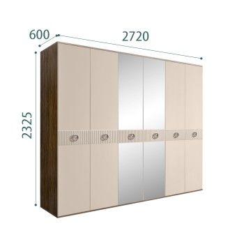 Шкаф 6-ти дв. с зеркалами Bogemia Woodline Fi (Ваниль/Хром) БМШ1/6(Fi)