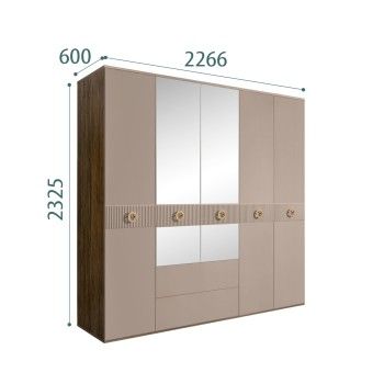 Шкаф 5-ти дверный с зеркалами, с ящиками, Bogemia Woodline Fi (Мокка/Золото) БМШ1/51(Fi)
