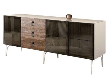 Комод 2.1м Bogemia Wood Fa (Слоновая кость) (Lakobel/Черный) БМКМ-5(Wo)[5]