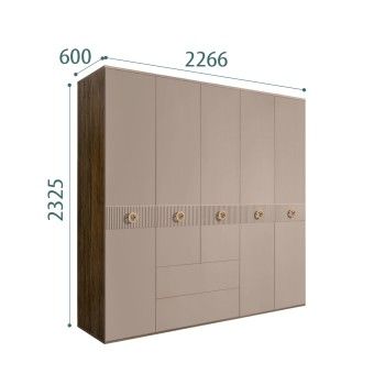 Шкаф 5-ти дверный с ящиками, Bogemia Woodline Fi (Мокка/Золото) БМШ2/51(Fi)