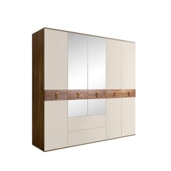 Шкаф 5-ти дверный с зеркалами, с ящиками, Bogemia Woodline Wood Fa (Слоновая кость/Золото) БМШ1/51(Wo)