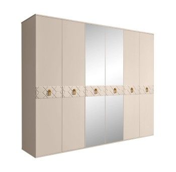 Шкаф 6-ти дв. с зеркалами Bogemia Farfalle (Ваниль/Золото) БМШ1/6(Fa)