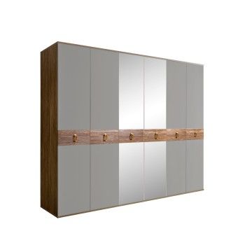 Шкаф 6-ти дв. с зеркалами Bogemia Woodline Wood Fa (Серый/Золото) БМШ1/6(Wo)