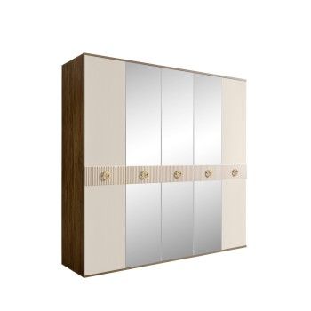 Шкаф 5-ти дв. с зеркалами Bogemia Woodline Fi (Слоновая кость/Золото) БМШ1/5(Fi)
