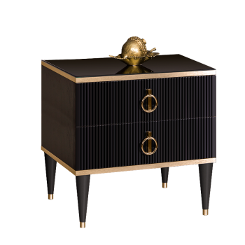 Тумба прикроватная 2 ящика Римини СОЛО (Черный/Золото) РМТП-2(s)