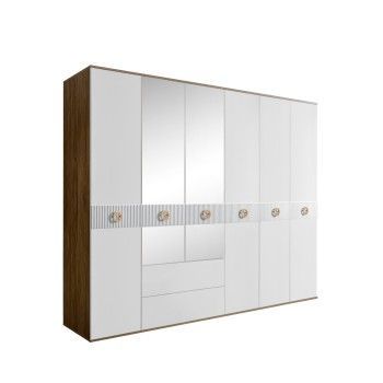 Шкаф 6-ти дверный с зеркалами, с ящиками, Bogemia Woodline Fi (Белый/Золото) БМШ1/61(Fi)