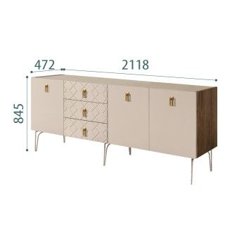 Комод 2.1м Bogemia Woodline Fa (Ваниль) (Novabuk/Золото) БМКМ-5