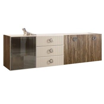 Комод 2.1м Bogemia Woodline Fly Wood Fi (Слоновая кость) (Lakobel/Хром) БМКМ-5[4]