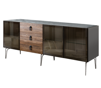 Комод 2.1м Bogemia Wood Fa (Серый) (Novabuk/Черный) БМКМ-5(Wo)[5]