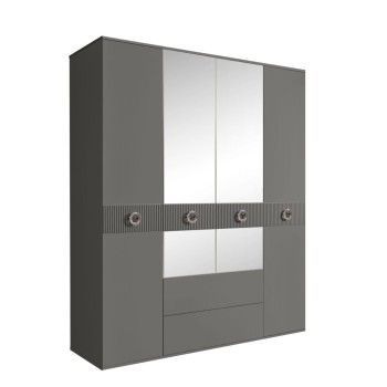 Шкаф 4-х дверный с зеркалами, с ящиками, Bogemia Fillini (Серый/Хром) БМШ1/41(Fi)