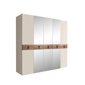 Шкаф 5-ти дв. с зеркалами Bogemia Wood Fa (Слоновая кость/Черный) БМШ1/5(Wo)