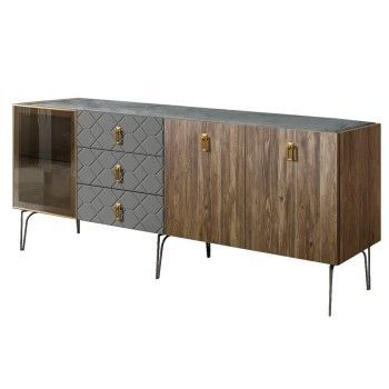 Комод 2.1м Bogemia Woodline Wood Fa (Серый) (Novabuk/Золото) БМКМ-5[4]