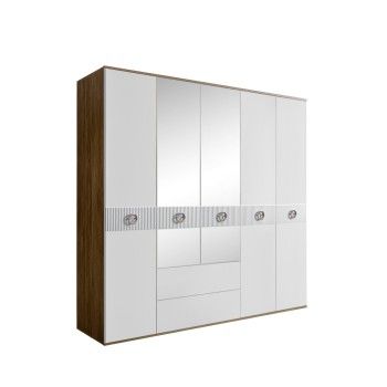 Шкаф 5-ти дверный с зеркалами, с ящиками, Bogemia Woodline Fi (Белый/Хром) БМШ1/51(Fi)