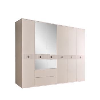 Шкаф 6-ти дверный с зеркалом, с ящиками Римини СОЛО (Бежевый/Серебро) РМШ1/61(s)