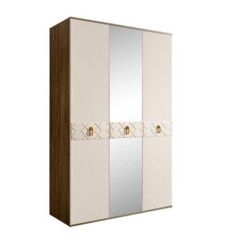 Шкаф 3-х дверный с зеркалом Bogemia Woodline Fa (Слоновая кость/Золото) БМШ1/3