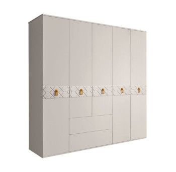 Шкаф 5-ти дверный с ящиками, Bogemia Farfalle (Шелк/Золото) БМШ2/51(Fa)