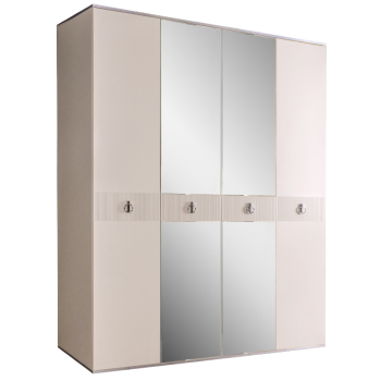 Шкаф 4-х дверный с зеркалом Римини СОЛО (Слоновая кость/Серебро) РМШ1/4(s)