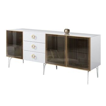 Комод 2.1м Bogemia Fillini (Белый) (Lakobel/Золото) БМКМ-5(Fi)[5]