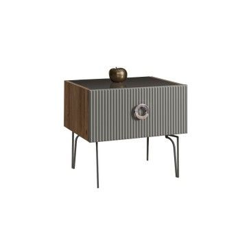 Тумба прикроватная Bogemia Woodline Fi (Серый) (Lakobel/Хром) БМТП-1