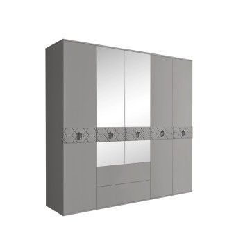 Шкаф 5-ти дверный с зеркалами, с ящиками, Bogemia Farfalle (Серый/Хром) БМШ1/51(Fa)