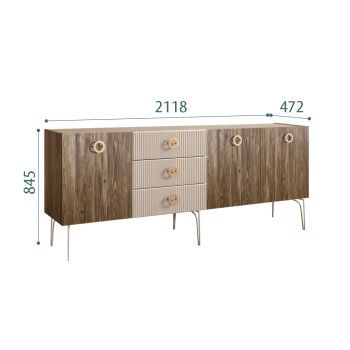 Комод 2.1м Bogemia Woodline Wood Fi (Ваниль) (Novabuk/Золото) БМКМ-5