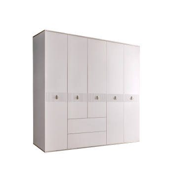 Шкаф 5-ти дверный с ящиками Римини СОЛО (Белый/Серебро) РМШ2/51(s)