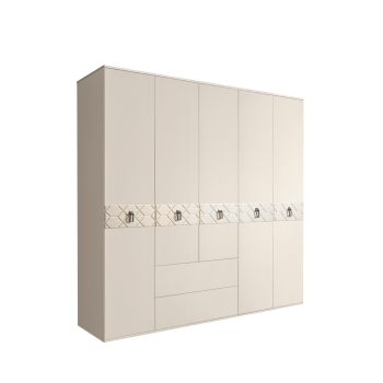 Шкаф 5-ти дверный с ящиками, Bogemia Farfalle (Слоновая кость/Хром) БМШ2/51(Fa)