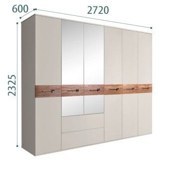 Шкаф 6-ти дверный с зеркалами, с ящиками, Bogemia Wood Wo (Шелк/Хром) БМШ1/61(Wo)