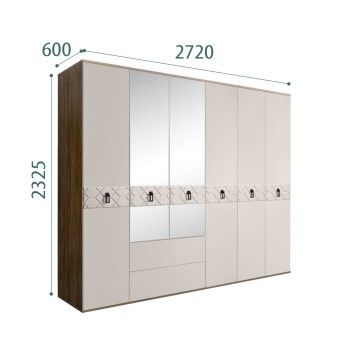 Шкаф 6-ти дверный с зеркалами, с ящиками, Bogemia Woodline Fa (Шелк/Черный) БМШ1/61(Fa)