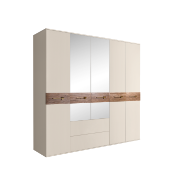 Шкаф 5-ти дверный с зеркалами, с ящиками, Bogemia Wood Wo (Слоновая кость/Золото) БМШ1/51(Wo)