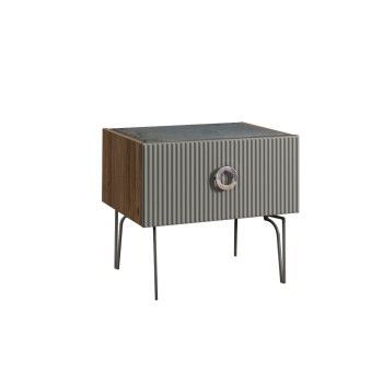 Тумба прикроватная Bogemia Woodline Fi (Серый) (Novabuk/Хром) БМТП-1