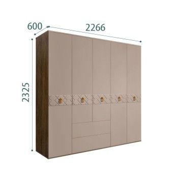 Шкаф 5-ти дверный с ящиками, Bogemia Woodline Wood Fa (Мокка/Золото) БМШ2/51(Wo)