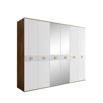 Шкаф 6-ти дв. с зеркалами Bogemia Woodline Fi (Белый/Золото) БМШ1/6(Fi)
