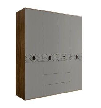 Шкаф 4-х дверный с ящиками Bogemia Woodline Fa (Серый/Черный) БМШ2/41