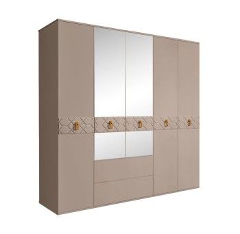 Шкаф 5-ти дверный с зеркалами, с ящиками, Bogemia Farfalle (Мокка/Золото) БМШ1/51(Fa)
