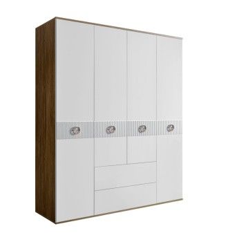 Шкаф 4-х дверный с ящиками Bogemia Woodline Fi (Белый/Хром) БМШ2/41