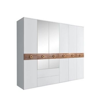 Шкаф 6-ти дверный с зеркалами, с ящиками, Bogemia Wood Fi (Белый/Золото) БМШ1/61(Wo)