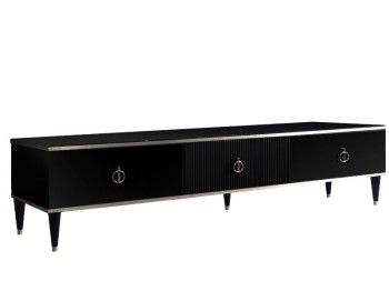 Тумба под телевизор 3 ящика Римини СОЛО (Черный/Серебро) РМТ-4(s)