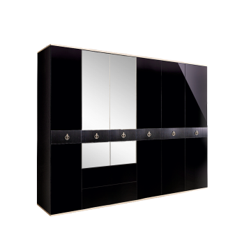 Шкаф 6-ти дверный с зеркалом, с ящиками Римини СОЛО (Черный/Серебро) РМШ1/61(s)