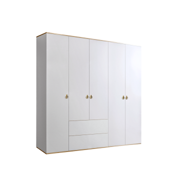 Шкаф 5-ти дверный с ящиками Римини (Белый/Золото) РМШ2/51