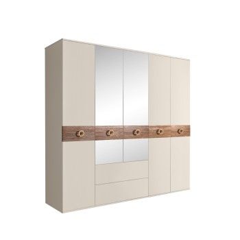 Шкаф 5-ти дверный с зеркалами, с ящиками, Bogemia Wood Fi (Слоновая кость/Золото) БМШ1/51(Wo)