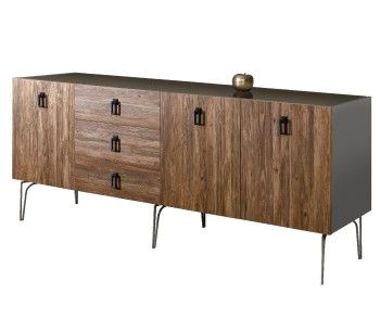 Комод 2.1м Bogemia Wood Fa (Серый) (Lakobel/Черный) БМКМ-5(Wo)