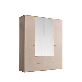 Шкаф 4-х дверный с зеркалом, с ящиками Римини (Латте/Золото) РМШ1/41