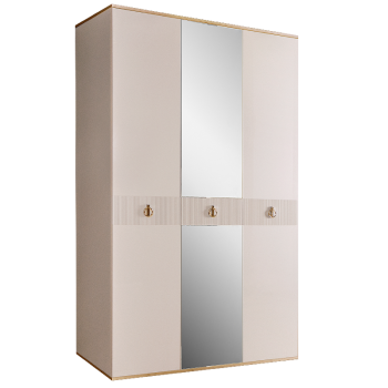 Шкаф 3-х дверный с зеркалом Римини СОЛО (Слоновая кость/Золото) РМШ1/3(s)