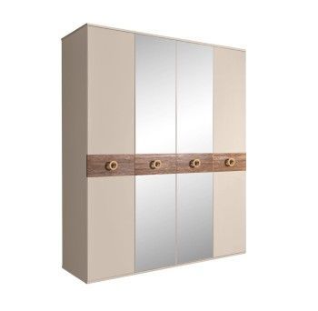 Шкаф 4-х дв. с зеркалами Bogemia Wood Fi (Ваниль/Золото) БМШ1/4(Wo)