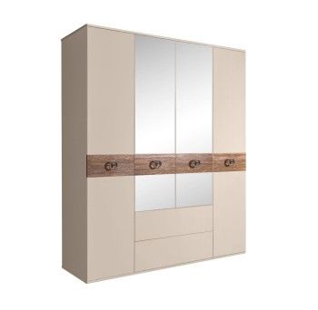 Шкаф 4-х дверный с зеркалами, с ящиками, Bogemia Wood Fi (Ваниль/Хром) БМШ1/41(Wo)