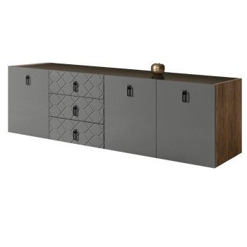 Комод 2.1м Bogemia Woodline Fly Fa (Серый) (Lakobel/Черный) БМКМ-5