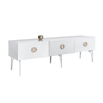 Тумба под телевизор 1.6м Bogemia Fillini (Белый) (Lakobel/Золото) БМТ-1(Fi)[10]