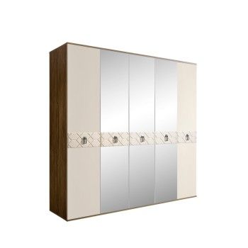 Шкаф 5-ти дв. с зеркалами Bogemia Woodline Fa (Слоновая кость/Хром) БМШ1/5(Fa)